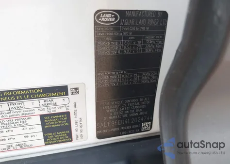 2020 Land Rover Defender 110 Hse z USA, uszkodzony, nr VIN SALE9EEU4L2024744